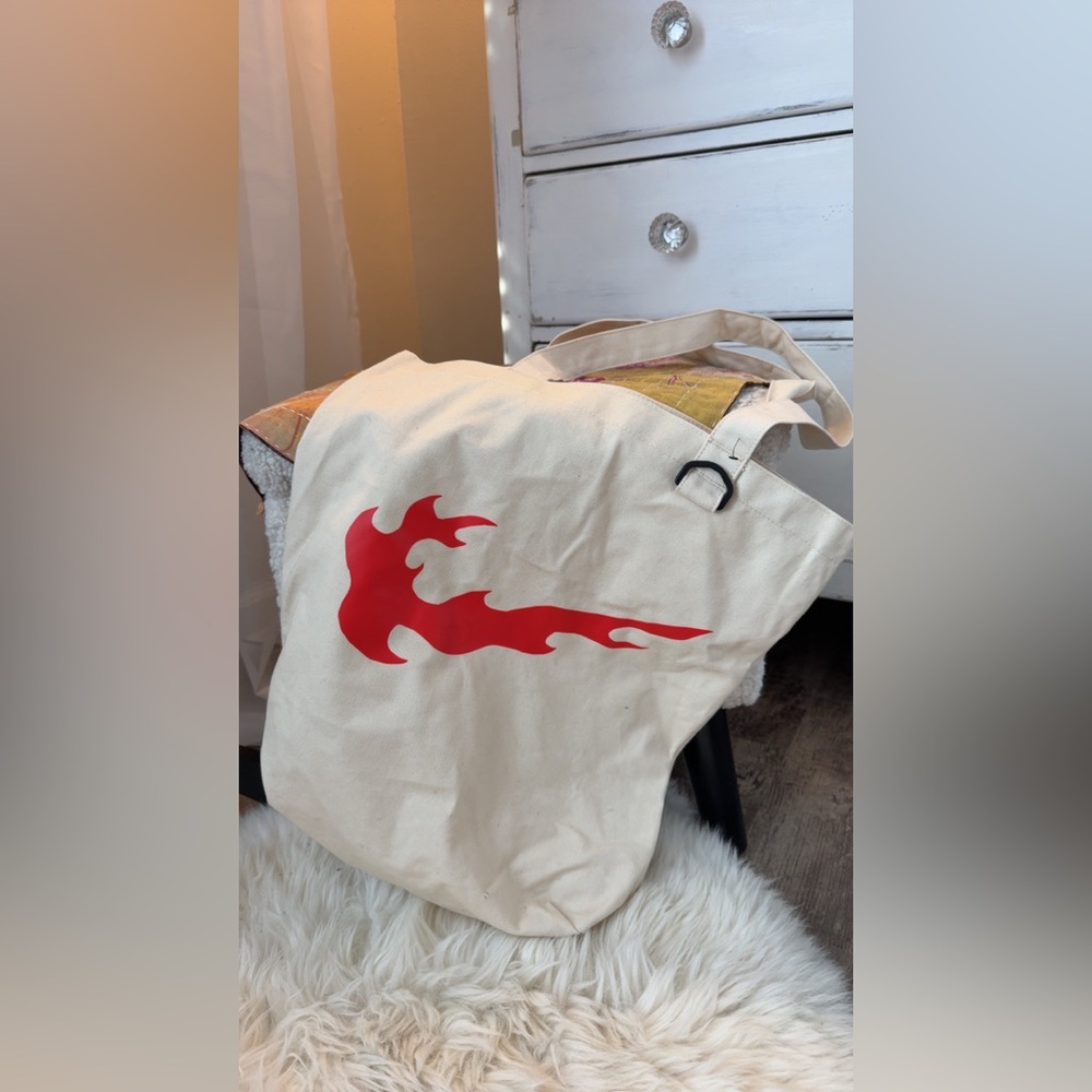 Canvas Nike Tote Bag with Red Flame Design